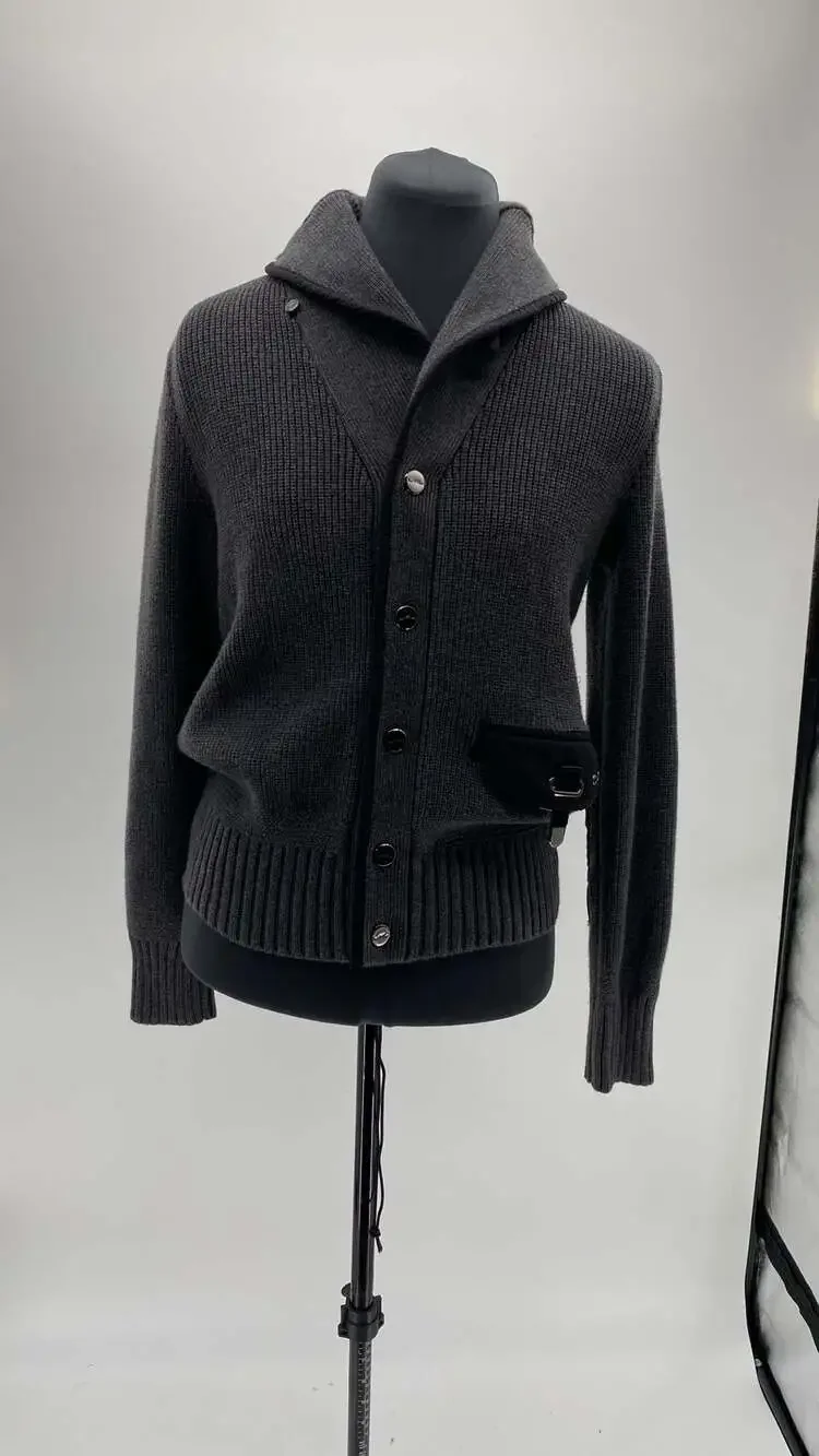 Ralph Lauren Ribbed Wool Blend Shawl Collar Cardigan with Nylon Pocket Detail